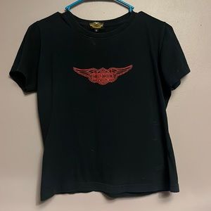 HARLEY DAVIDSON VINTAGE BABY TEE MED. SIZE MILD STAINING
